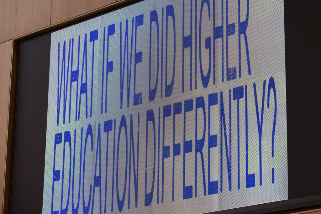 Screen showing 'what if we did higher education differently?'